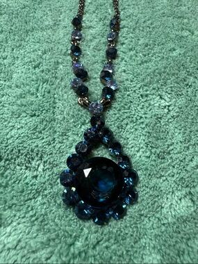 Statement Blue Crystal 16” with 2” Extender Teardrop Necklace,